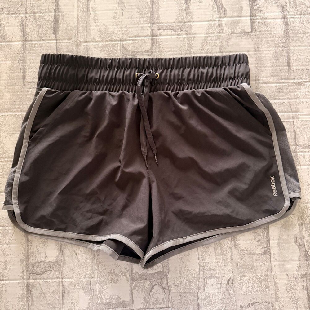 VTG Reebok Charcoal Gray Athletic Shorts Dolphin Hem High Rise Activewear Sz L